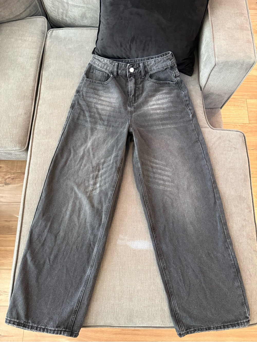 Washed Black Wide Leg Jeans for Women